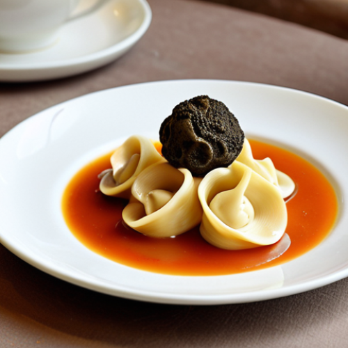 Home 11 **
* Prompt: A beautifully plated gourmet dish, perhaps tortellini with a truffle garnish, presented with elegant tableware. Focus on high-quality ingredients and a sophisticated aesthetic.
**