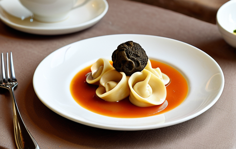 **

*   Prompt:  A beautifully plated gourmet dish, perhaps tortellini with a truffle garnish, presented with elegant tableware. Focus on high-quality ingredients and a sophisticated aesthetic.

**