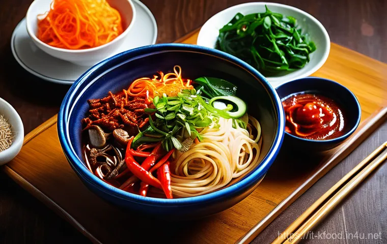 한식 국수 요리 종류 - **Prompt:** A young person, approximately 18-20 years old, with a joyful and satisfied expression, i...