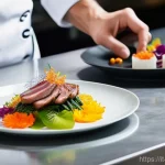 Home 14 한식 요리 경연대회 - A professional Korean chef, male, in his late 30s, with a clean, modern chef's uniform (jacket and a...