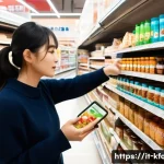 Home 12 한식의 미식 철학 - A vibrant and bustling K-food aisle in a large, modern Italian supermarket, perhaps in a city like M...