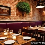 Home 17 한식 주점 인기 메뉴 - A rustic Italian osteria interior featuring warm wooden tables and exposed brick walls, with a beaut...