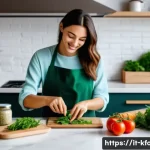 한식 중소기업 밀키트 제품 - A vibrant and modern kitchen scene featuring a stylish young Italian woman preparing a healthy ethni...