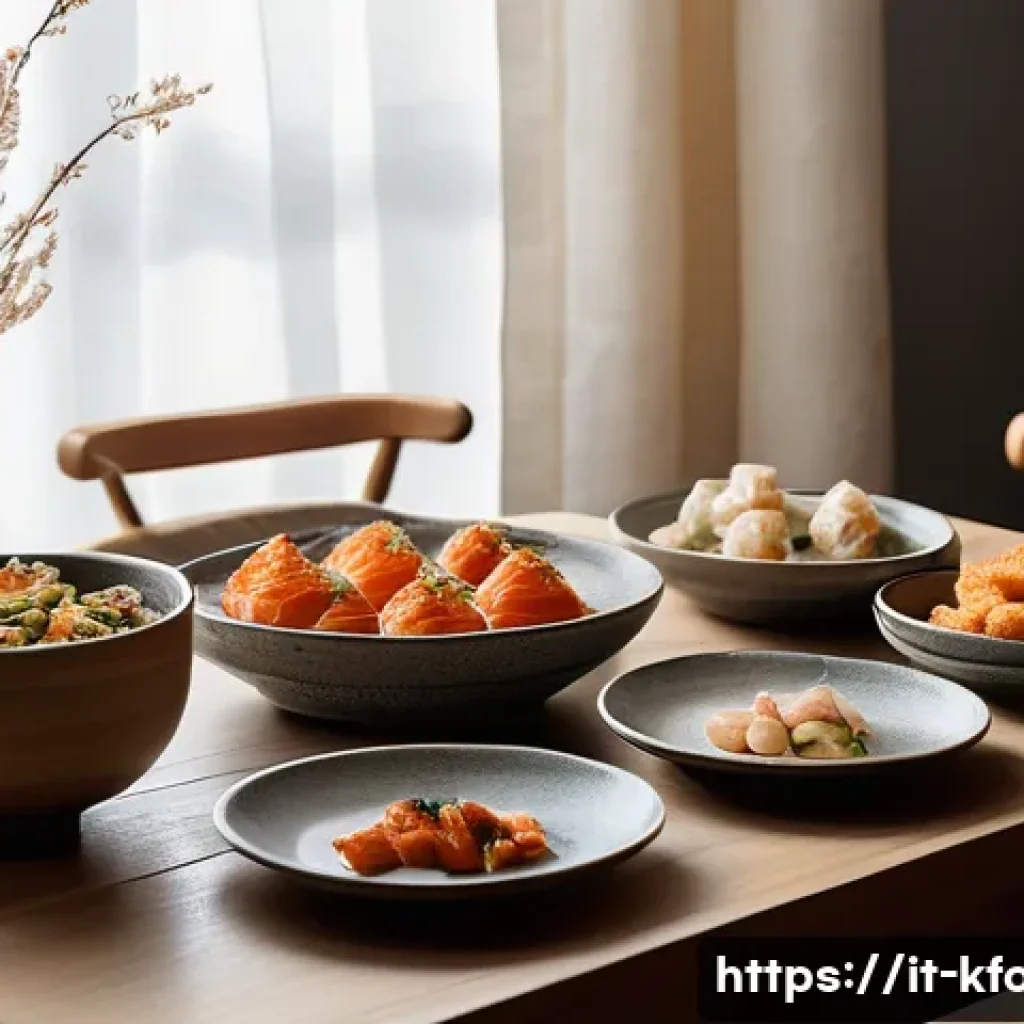 한식 전통주와 어울리는 안주 - A cozy Italian home dining setting featuring a wooden table arranged for a jeontongju tasting experi...