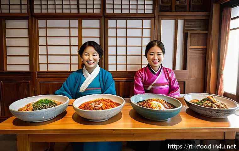 한식 맛집 지역별 추천 - A cozy, family-run Korean restaurant interior in Turin, Italy, featuring warm wooden furniture, trad...