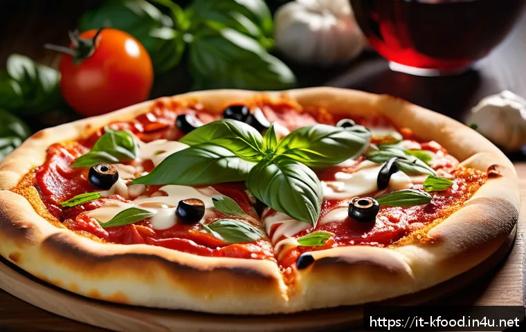 한식 전통과 현대 융합 사례 - A sophisticated gourmet pizza served in a modern Italian pizzeria setting, featuring a crispy golden...